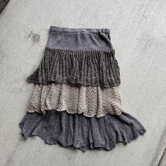 Vintage OOAK handmade blue crochet tiered maxi skirt boho fairy grunge size M/L - Picture 4 of 7